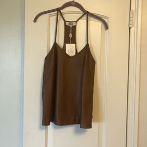 Tibi Brown Leather Racer Back Tank